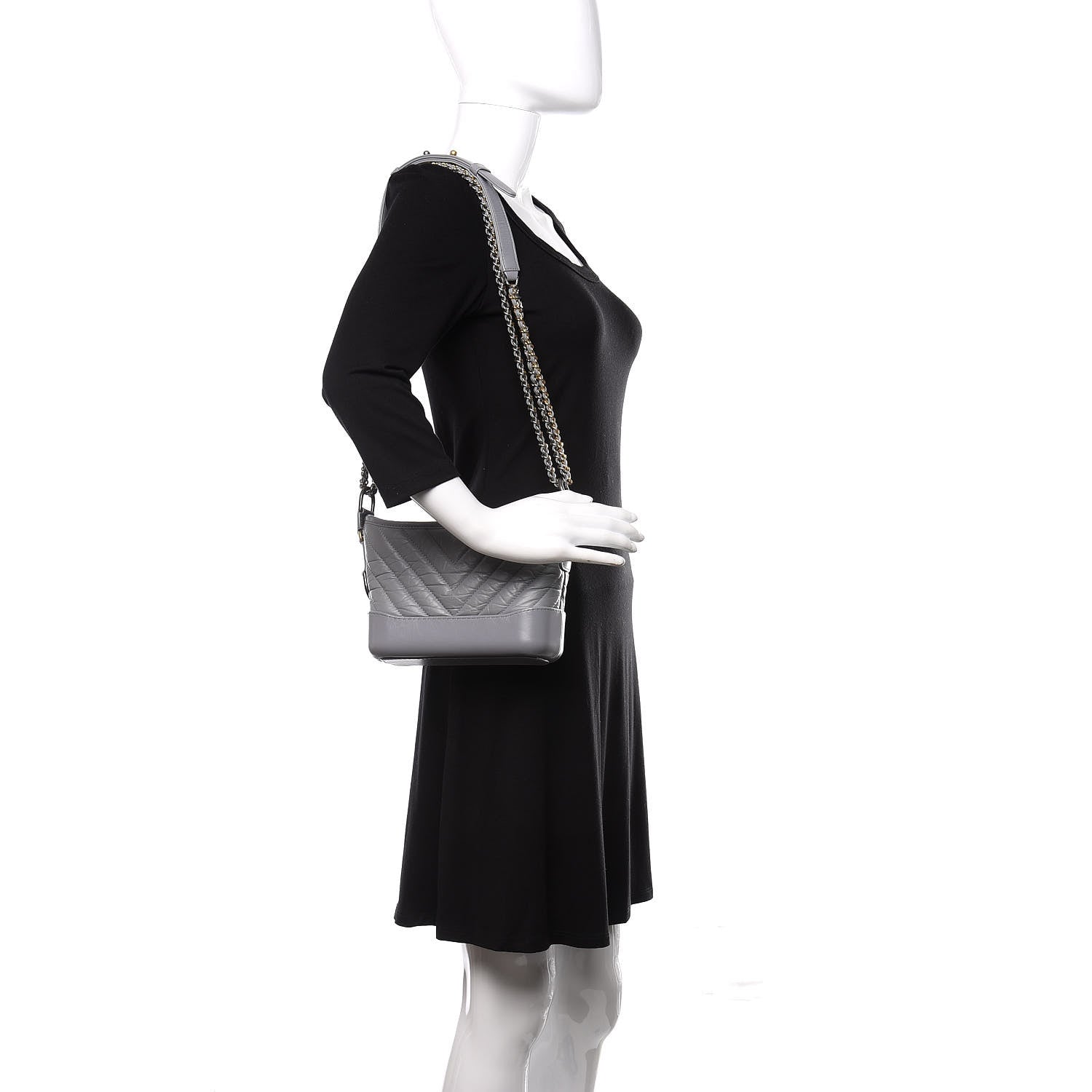 Chanel Aged Calfskin Chevron Quilted Small Gabrielle Hobo Grey 2 of 10
