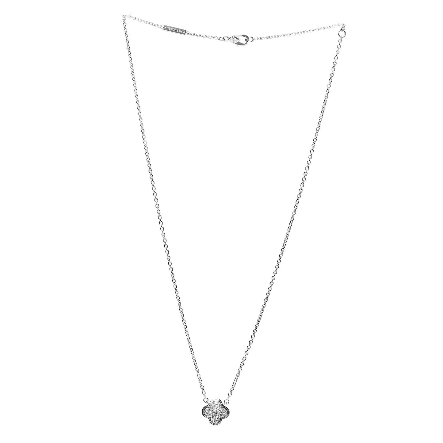 18K White Gold Diamond Pure Alhambra Pendant Necklace