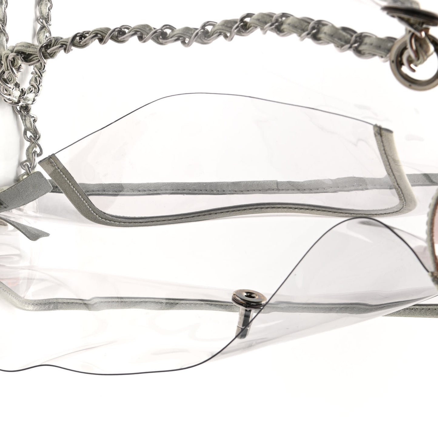 Metallic Lambskin PVC Medium Naked Flap Transparent Silver