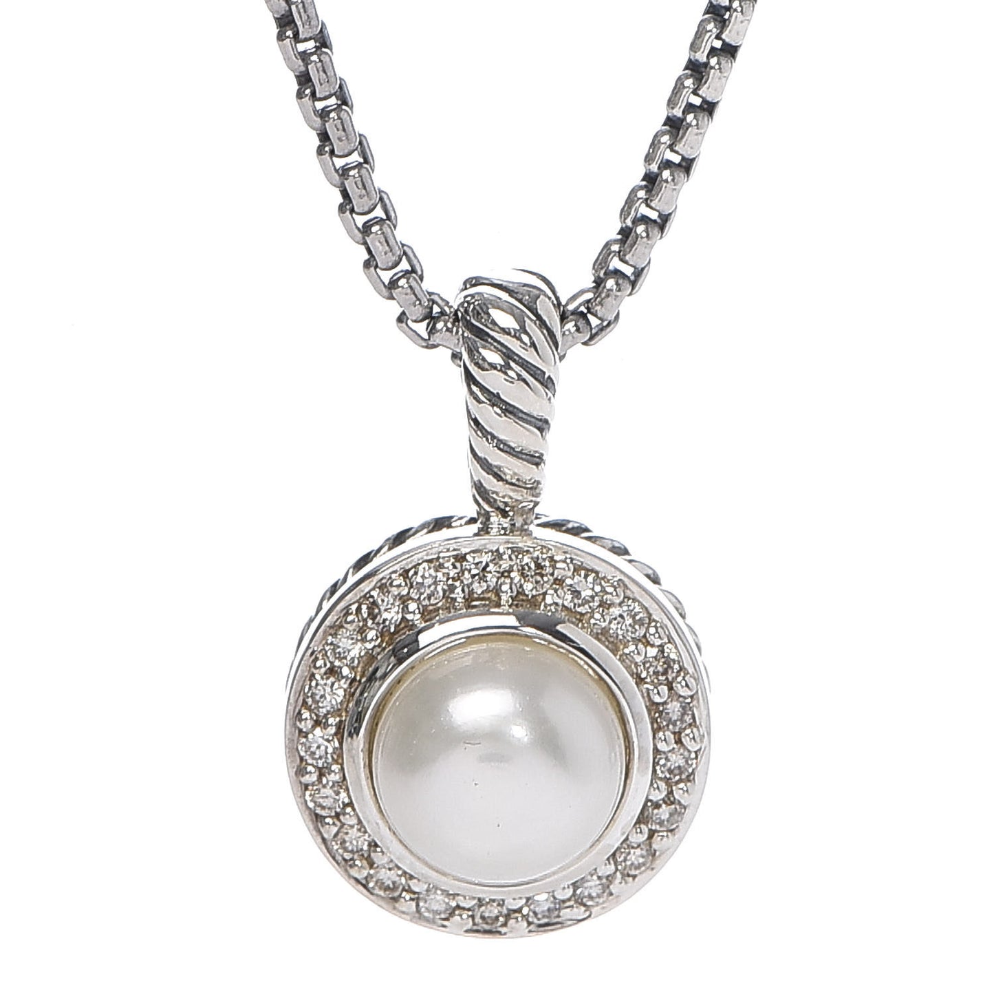 Sterling Silver Diamond Pearl 8mm Cerise Pendant Necklace