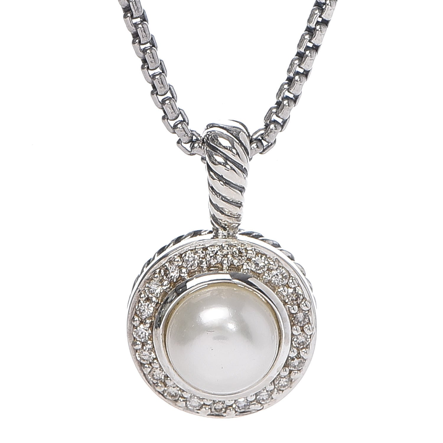 David Yurman Sterling Silver Diamond Pearl 8mm Cerise Pendant Necklace 4 of 6