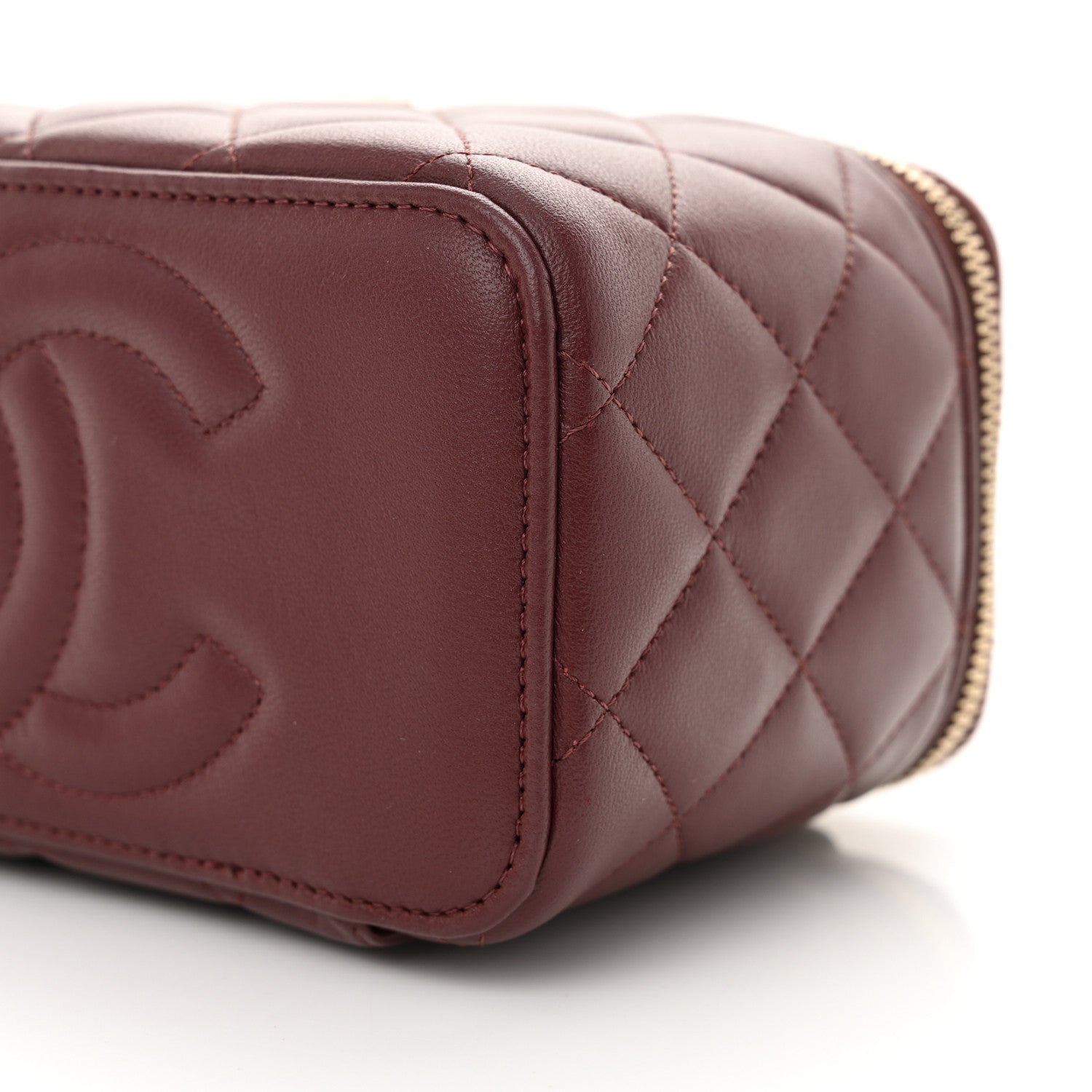 Chanel Lambskin Quilted Metal Small Top Handle Vanity Case With Chain Burgundy 10 of 11