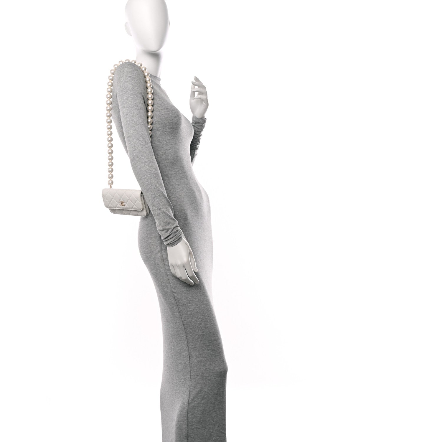 Chanel Calfskin Quilted Maxi Pearls Clutch With Chain White 2 of 13