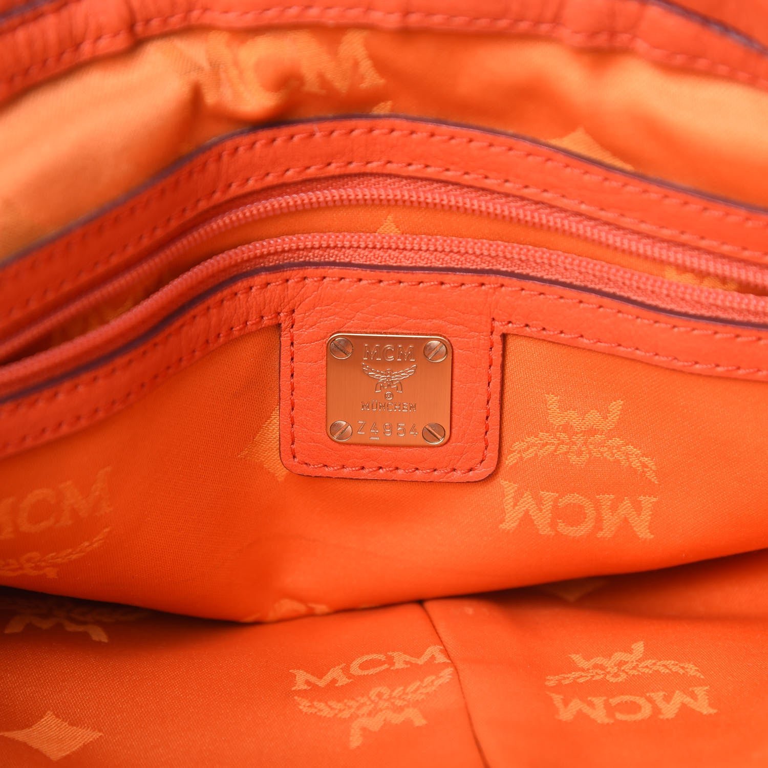 MCM Calfskin Ottomar Monogram Tote Orange 6 of 14