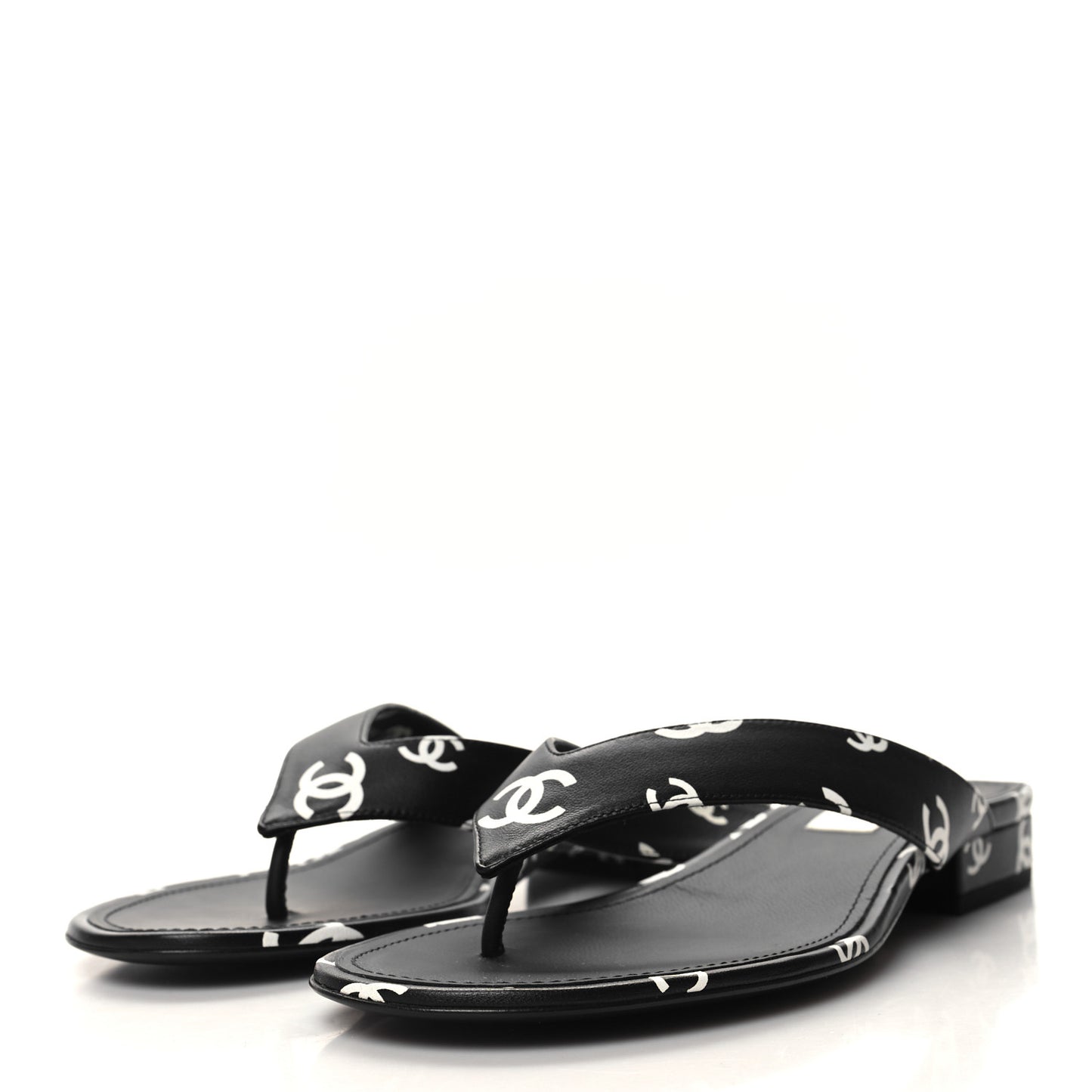 Printed Lambskin Coco Beach Thong Sandals 39 Black White