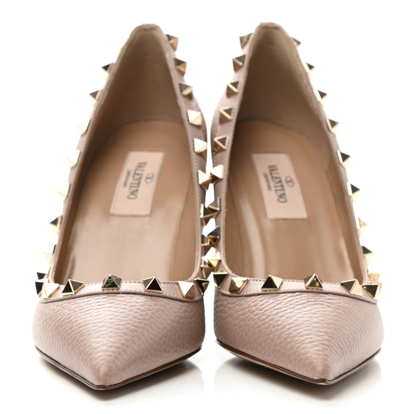 Pebbled Calfskin Rockstud 85mm Pumps 35 Poudre