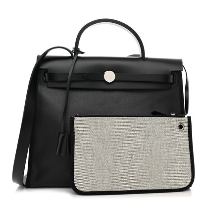 Hermes Toile H Berline Vache Hunter Herbag Zip PM 31 Black Ecru 1 of 12