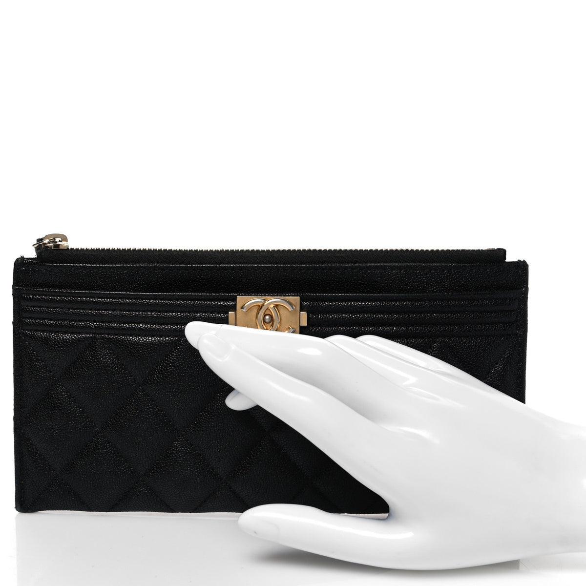 Chanel Caviar Quilted Classic Zip Boy Pouch Black 2 of 8