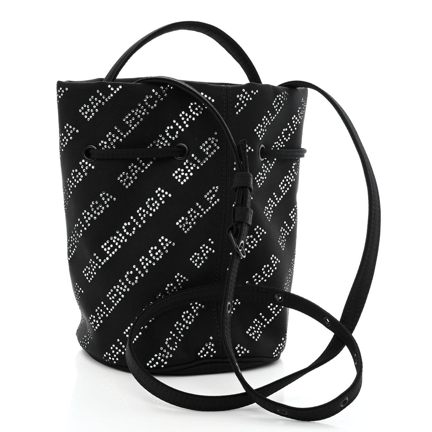 Recycled Sport Nylon Crystal Allover Logo Wheel Drawstring Bucket Bag Black Crystal