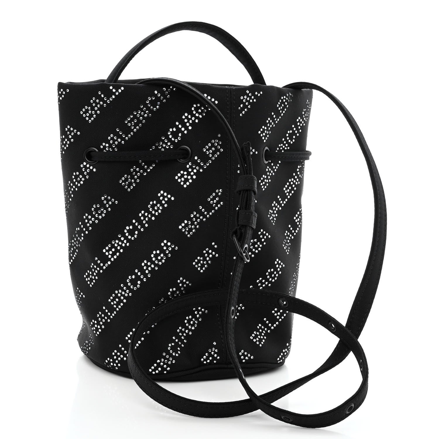 Balenciaga Recycled Sport Nylon Crystal Allover Logo Wheel Drawstring Bucket Bag Black Crystal 3 of 9