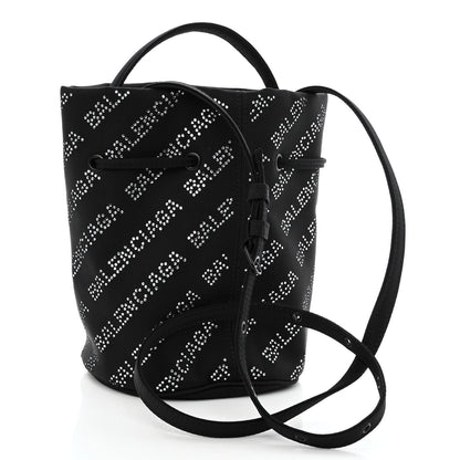 Balenciaga Recycled Sport Nylon Crystal Allover Logo Wheel Drawstring Bucket Bag Black Crystal 3 of 9