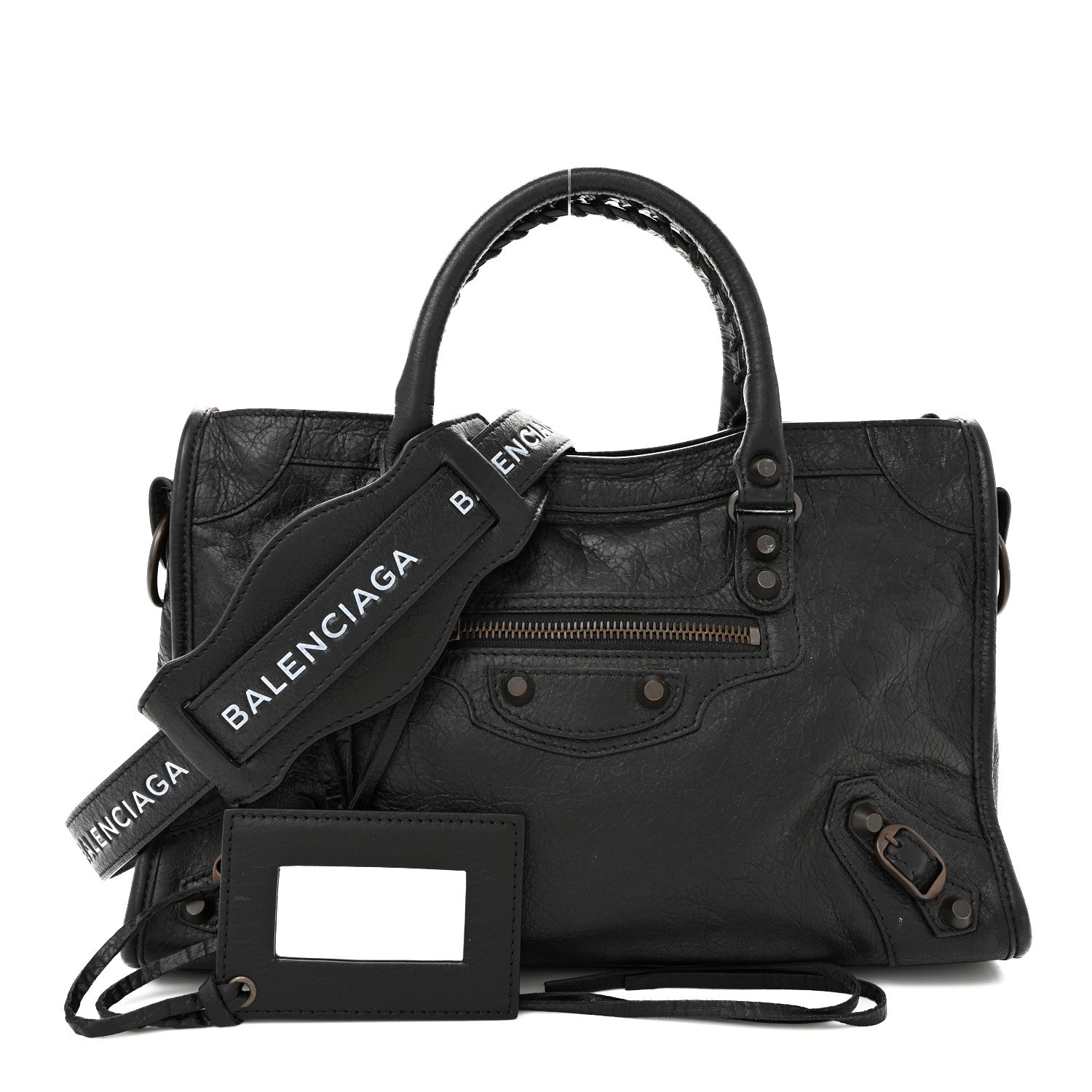 Balenciaga Agneau Classic Hardware S City Logo Strap Black White 1 of 11