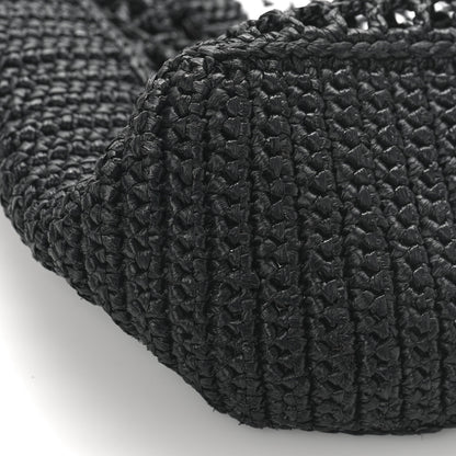 Prada Yarn Raffia Effect Crochet Logo Embroidered Small Tote Bag Black 6 of 7
