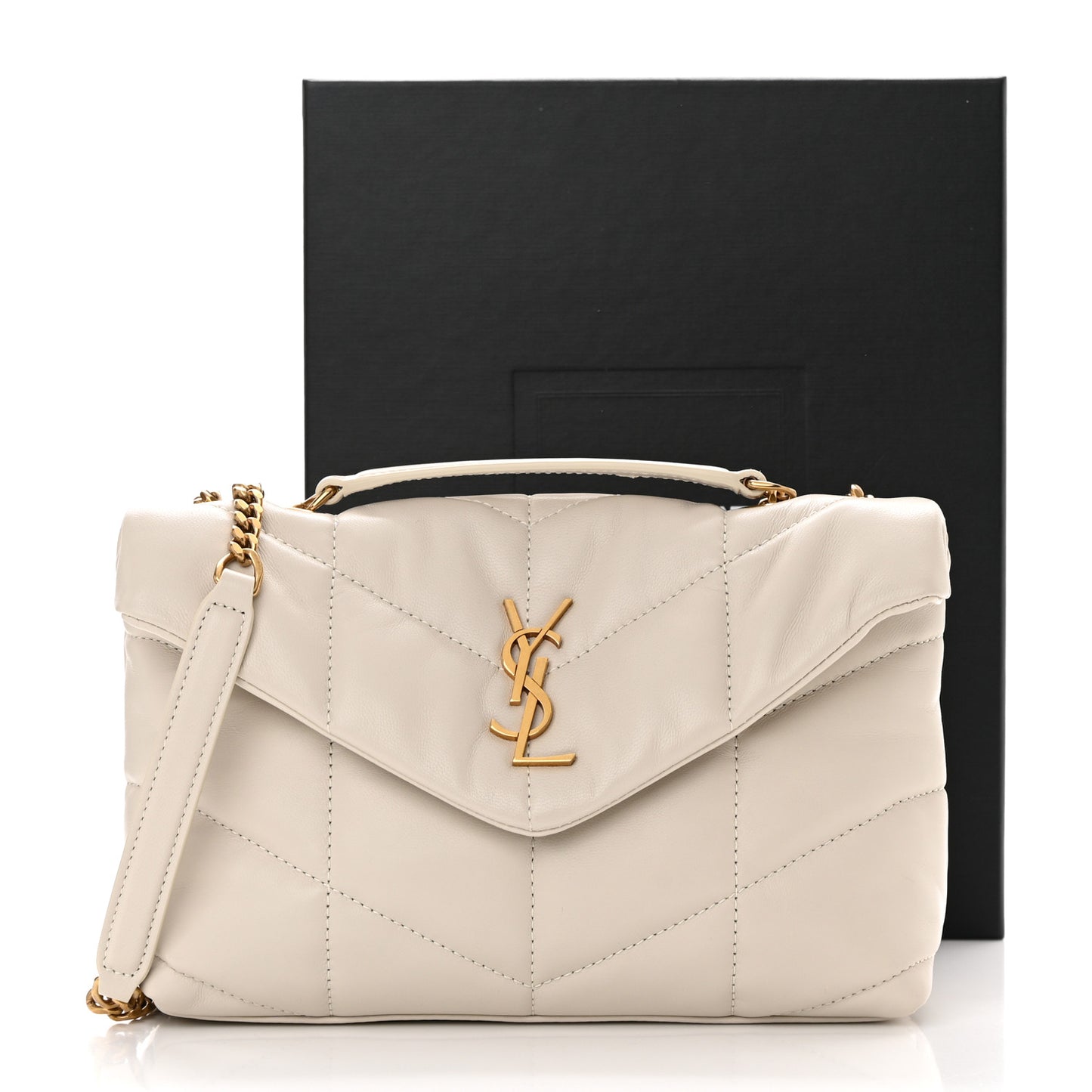 Lambskin Quilted Toy Loulou Puffer Monogram Chain Satchel Crema Soft