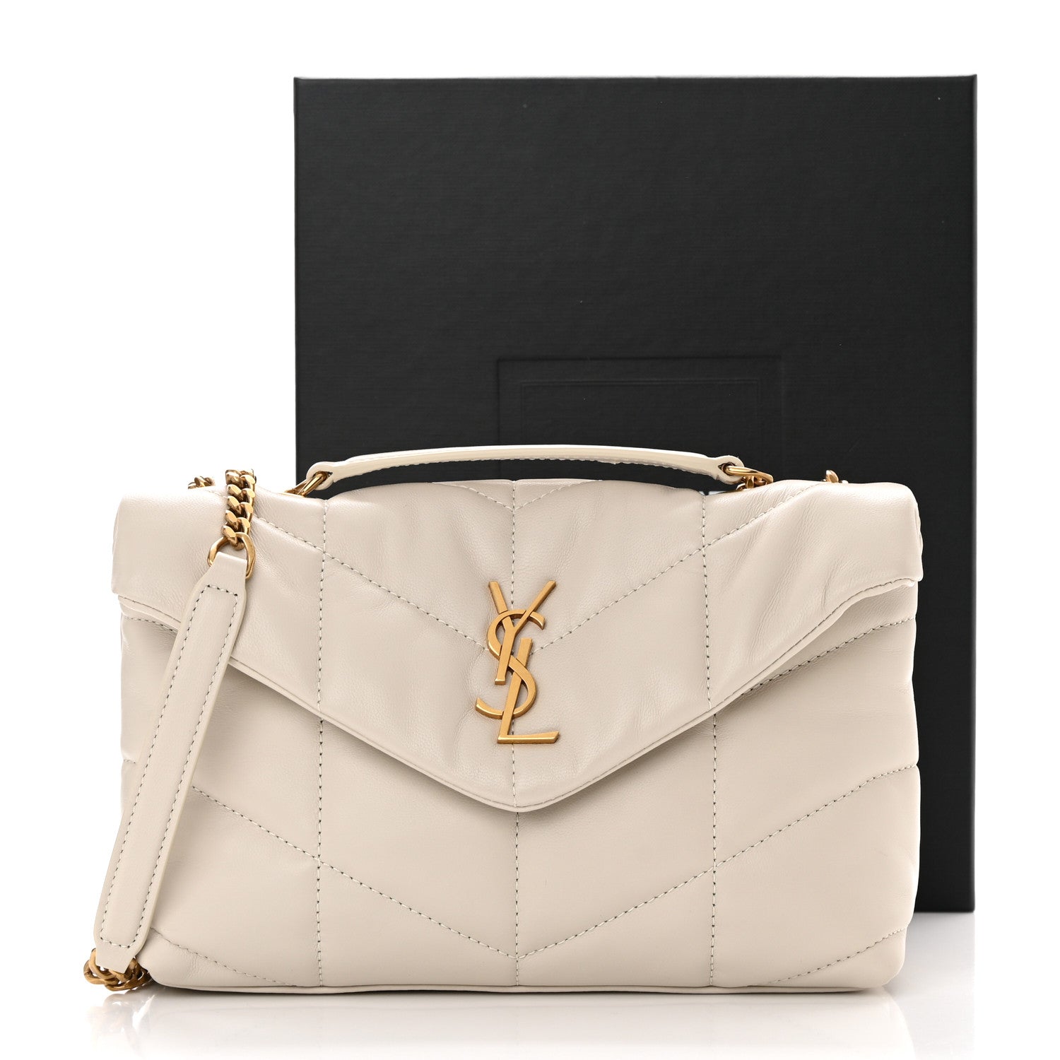 Saint Laurent Lambskin Quilted Toy Loulou Puffer Monogram Chain Satchel Crema Soft 12 of 12
