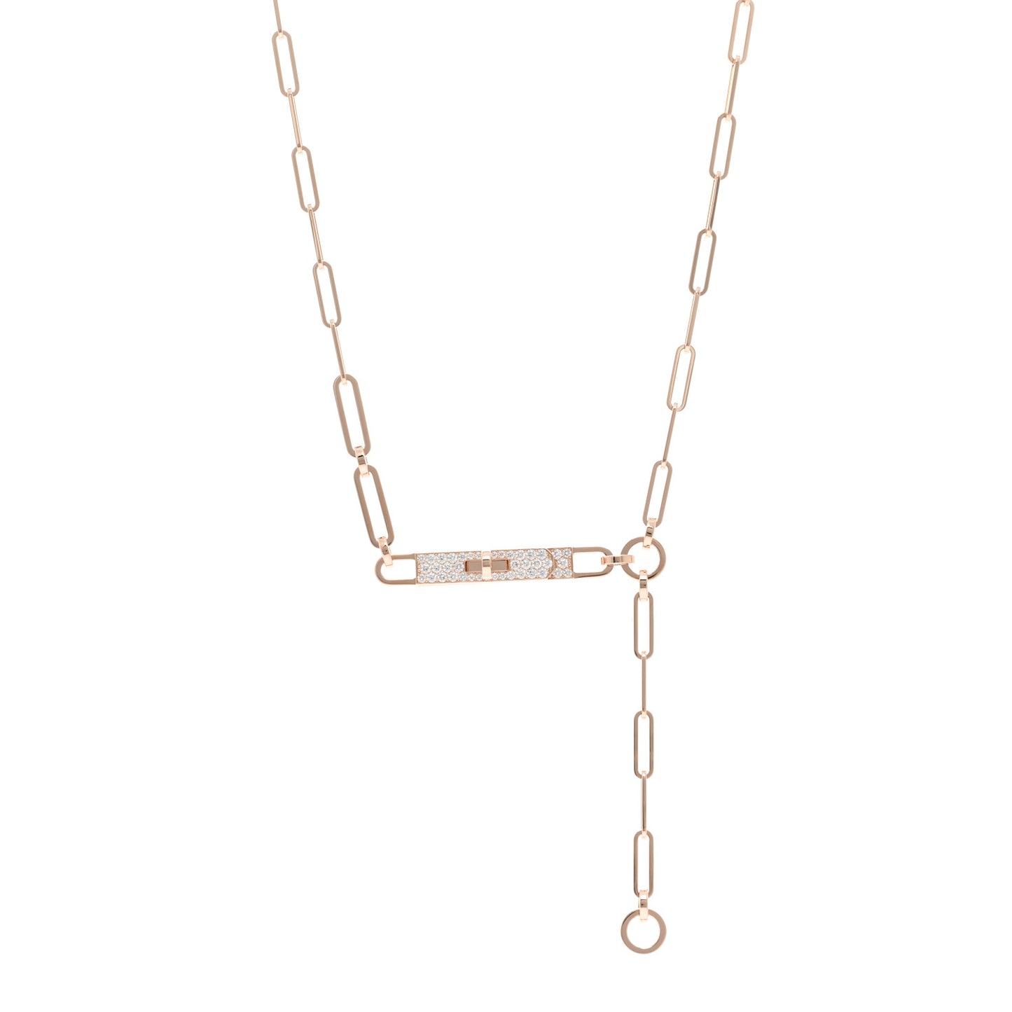 18K Rose Gold Diamond Pave PM Kelly Chaine Lariat Necklace ST