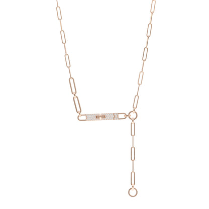 Hermes 18K Rose Gold Diamond Pave PM Kelly Chaine Lariat Necklace ST 1 of 5