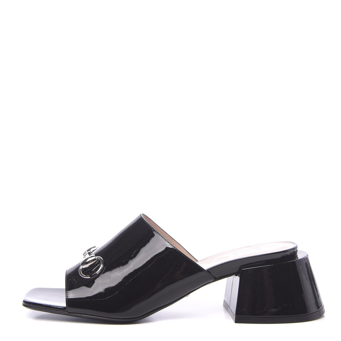 Patent Lexi Horsebit Mid-Heel Slide Sandals 40 Black