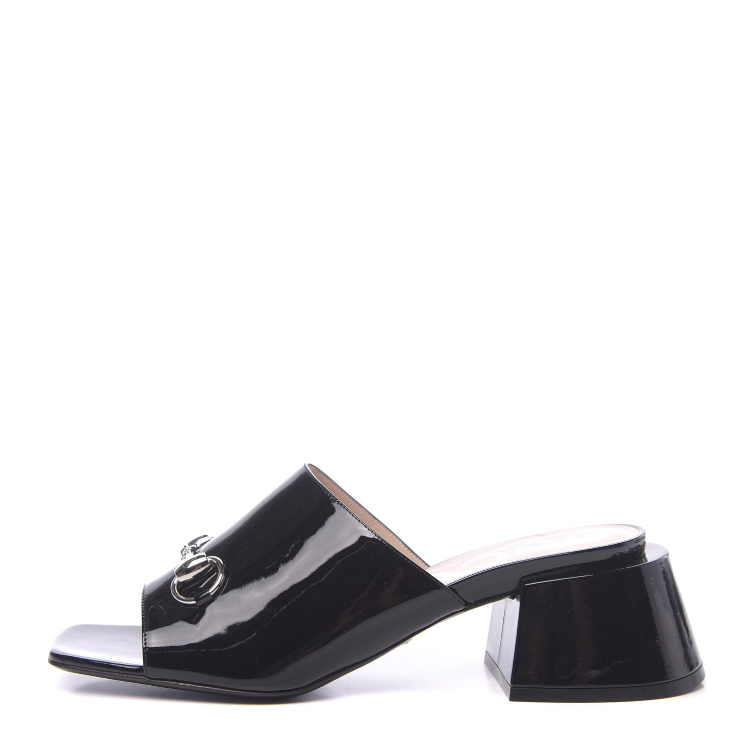 Gucci Patent Lexi Horsebit Mid-Heel Slide Sandals 40 Black 1 of 9