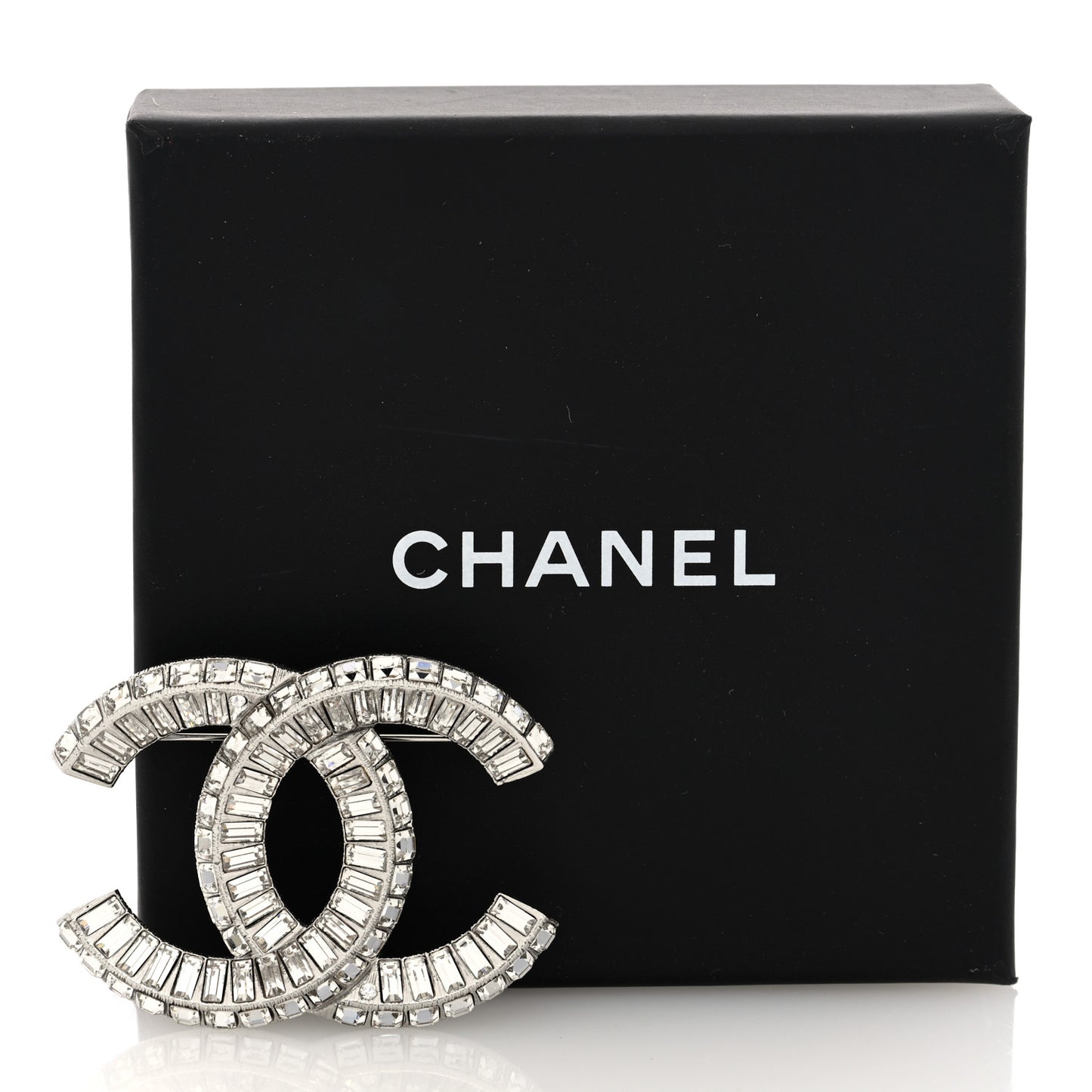 Baguette Crystal CC Brooch Silver