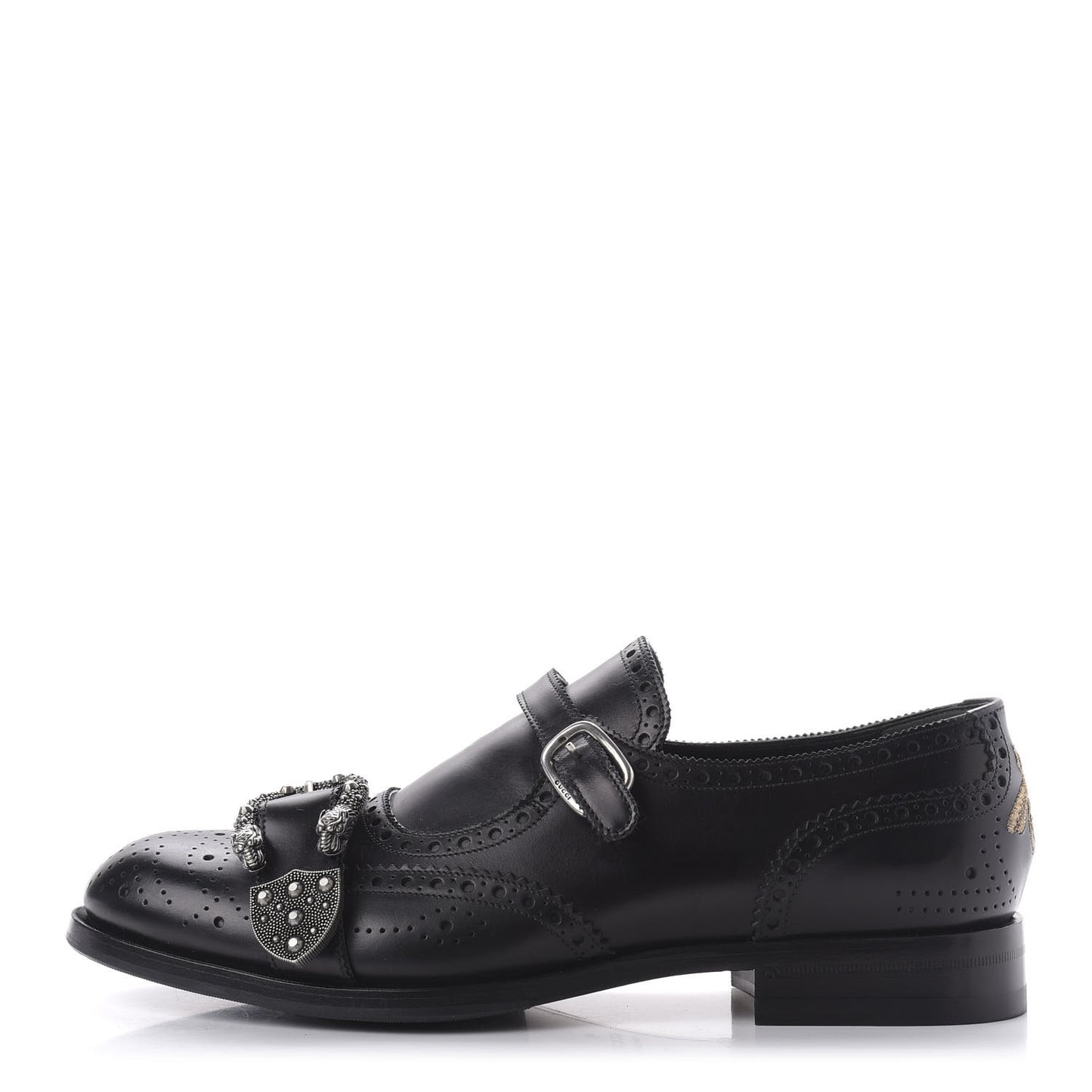 Calfskin Bee Embroidered Mens Queercore Brogue Wingtip Monk Strap Loafers 9 Black
