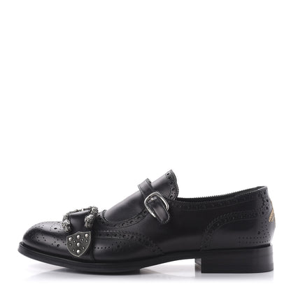 Gucci Calfskin Bee Embroidered Mens Queercore Brogue Wingtip Monk Strap Loafers 9 Black 1 of 13