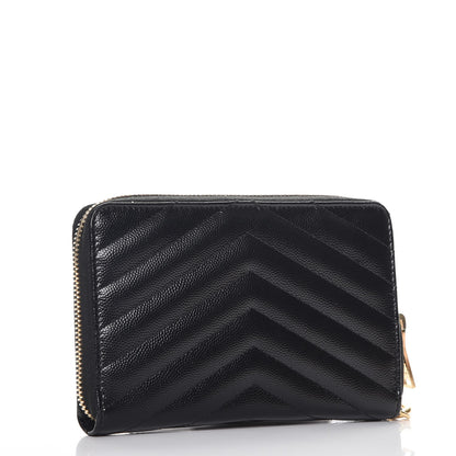 Saint Laurent Grain De Poudre Matelasse Chevron Monogram Phone Wallet Black 3 of 9