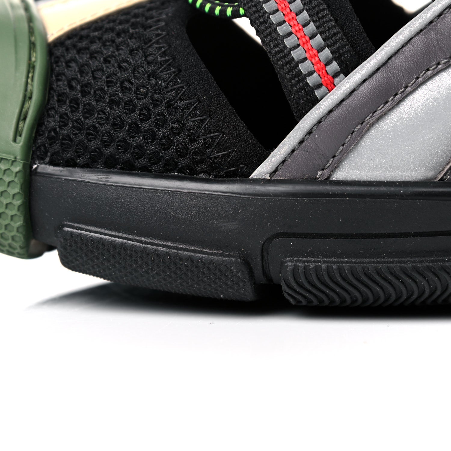 Gucci Mesh Fabric Mens Tinsel Sport Sandals 11 Black Silver Green 11 of 13
