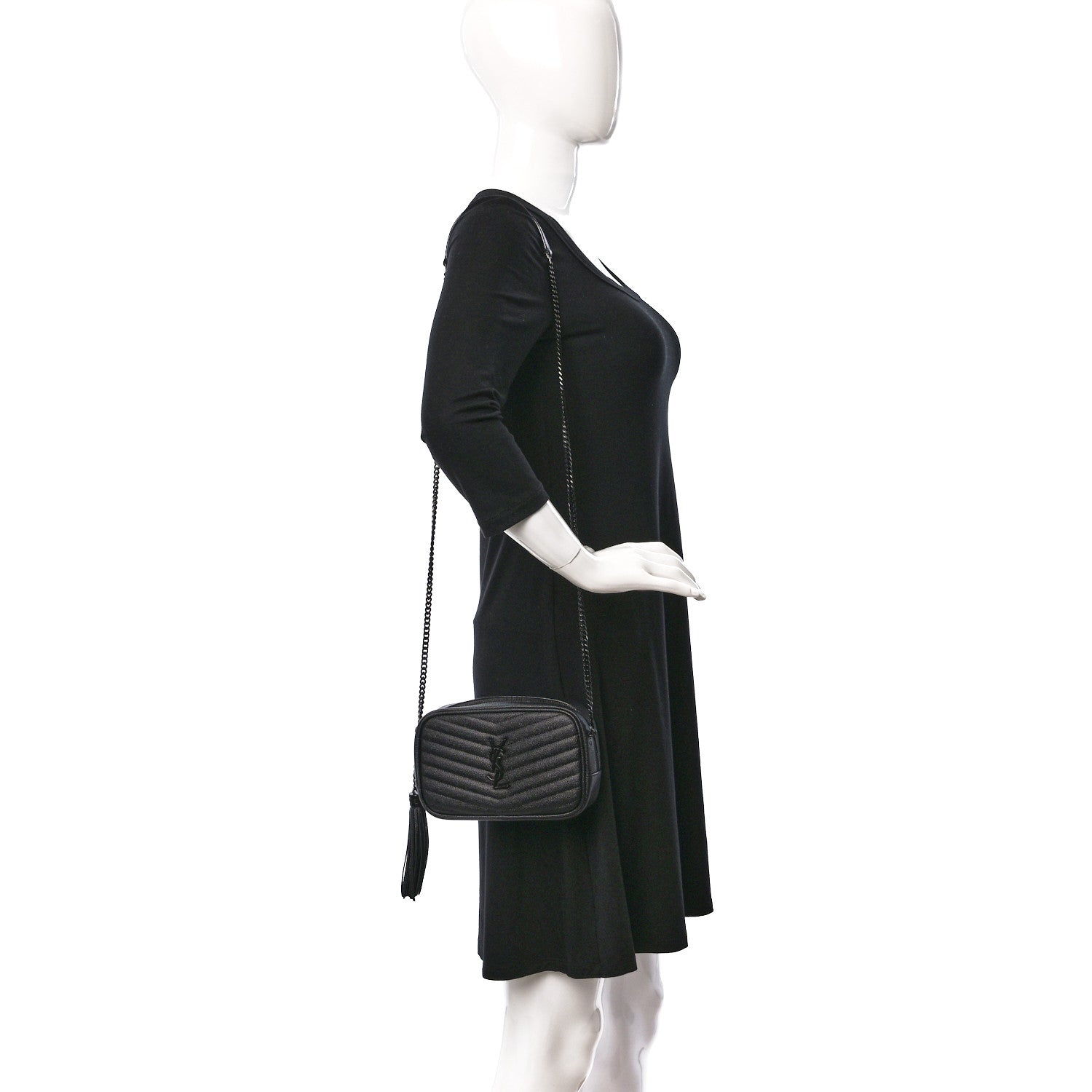 Saint Laurent Grain De Poudre Matelasse Monochrome Monogram Mini Lou Camera Bag Black 2 of 8