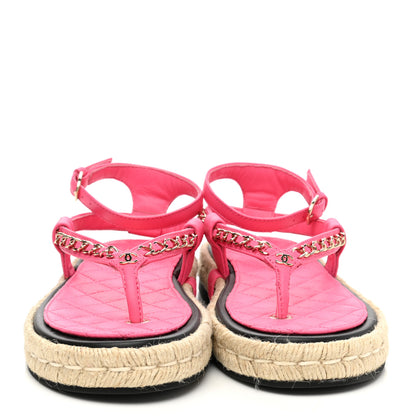Chanel Lambskin Chain CC Thong Espadrille Sandals 36 Pink 2 of 9