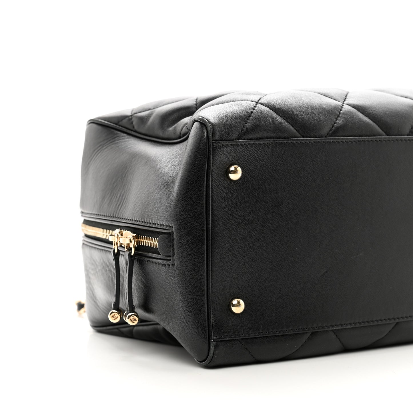 Lambskin Quilted Medium Bowling Bag Black