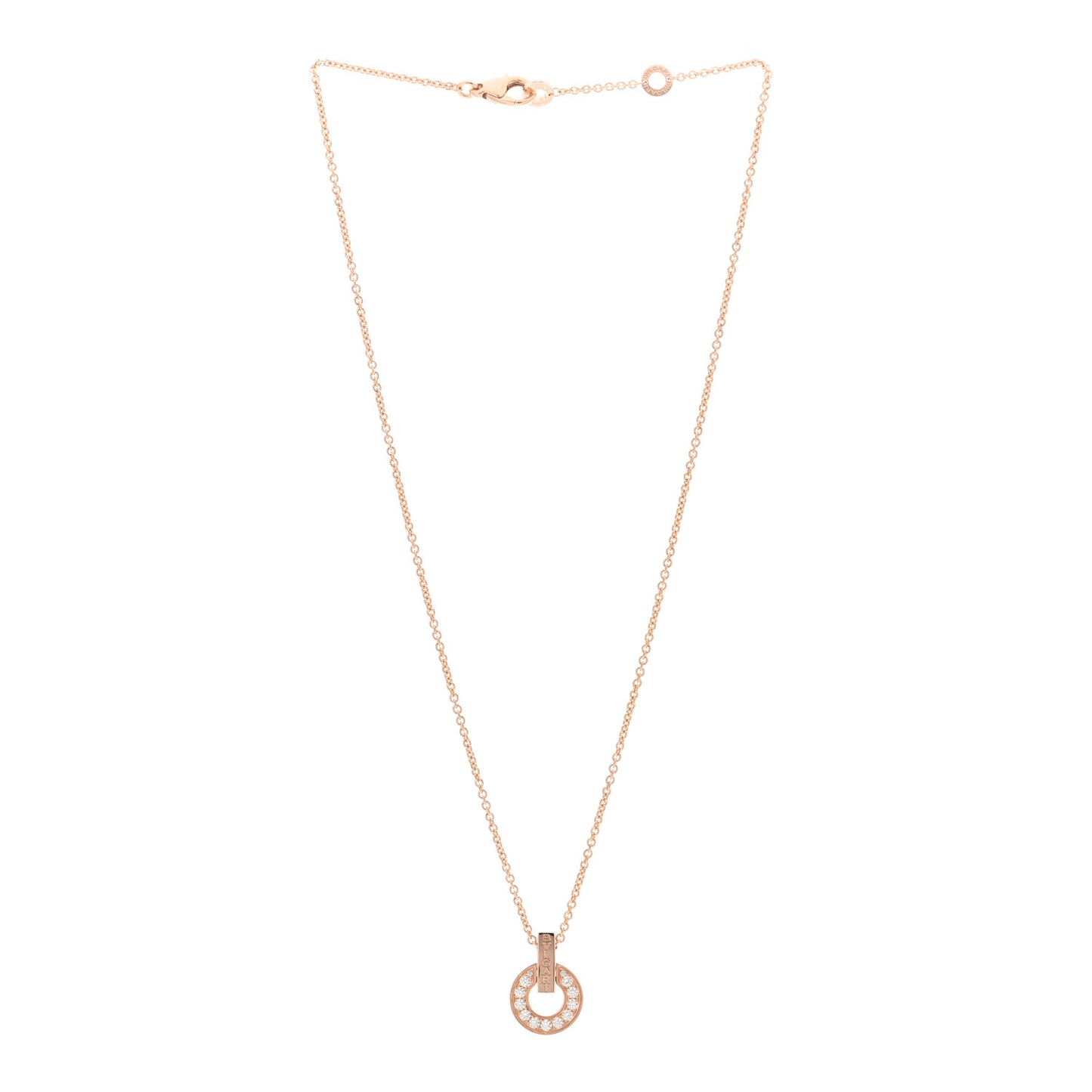 18K Rose Gold Diamond BVLGARI BVLGARI Open Work Pendant Necklace