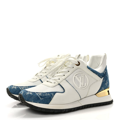 Louis Vuitton Calfskin Monogram Denim Run Away Sneakers 37.5 White 3 of 9