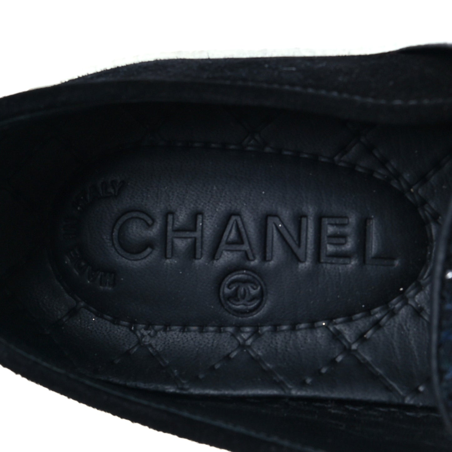 Suede Calfskin Tweed Womens Slip On Sneakers 36 Black Navy Silver