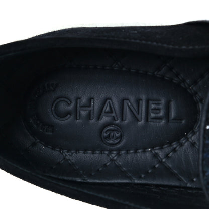 Chanel Suede Calfskin Tweed Womens Slip On Sneakers 36 Black Navy Silver 7 of 9