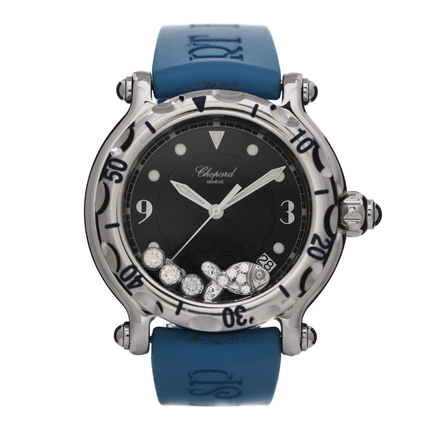 Chopard Stainless Steel Rubber Diamond 38mm Happy Sport Fish Quartz Watch Blue 1 of 5