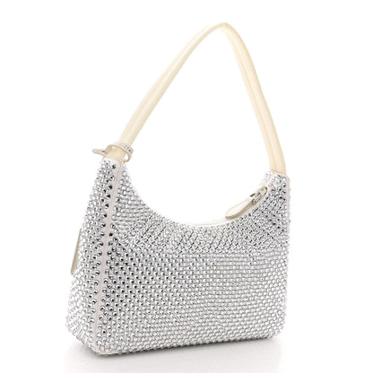 Prada Satin Crystal Mini Re-Edition 2000 Bag White 3 of 10