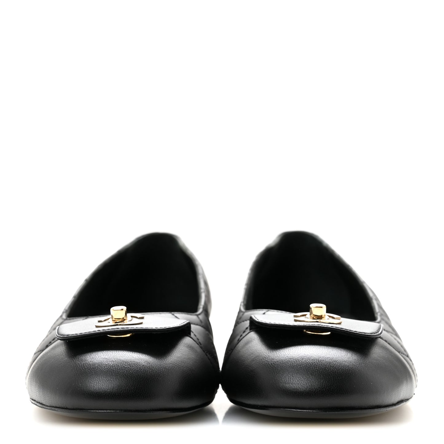 Calfskin Lambskin Quilted CC Cap Toe Ballerina Flats 37 Black