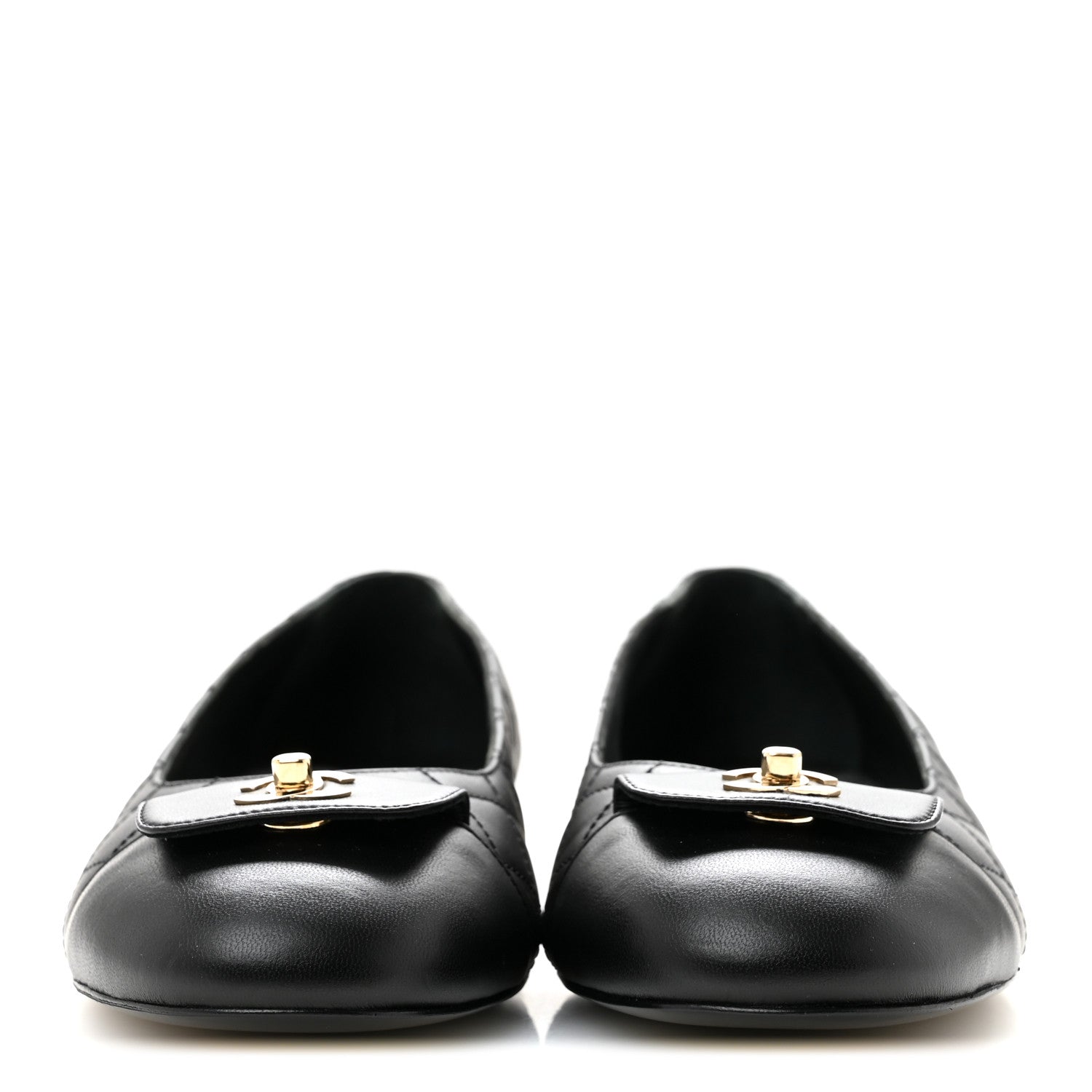 Chanel Calfskin Lambskin Quilted CC Cap Toe Ballerina Flats 37 Black 3 of 10