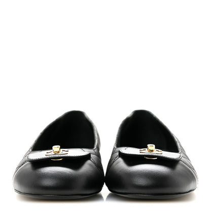 Chanel Calfskin Lambskin Quilted CC Cap Toe Ballerina Flats 37 Black 3 of 10