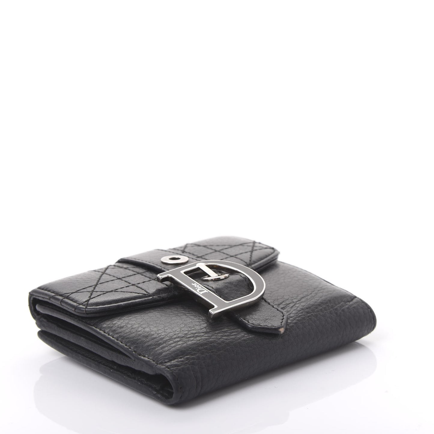 Grained Calfskin Cannage D Flap Wallet Black