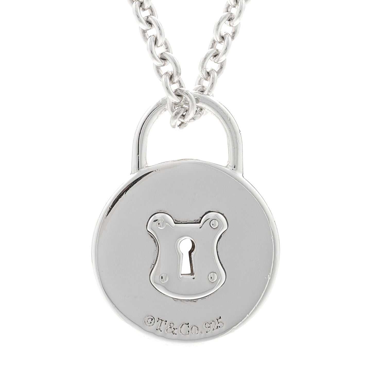 Sterling Silver Round Padlock Charm Pendant Necklace