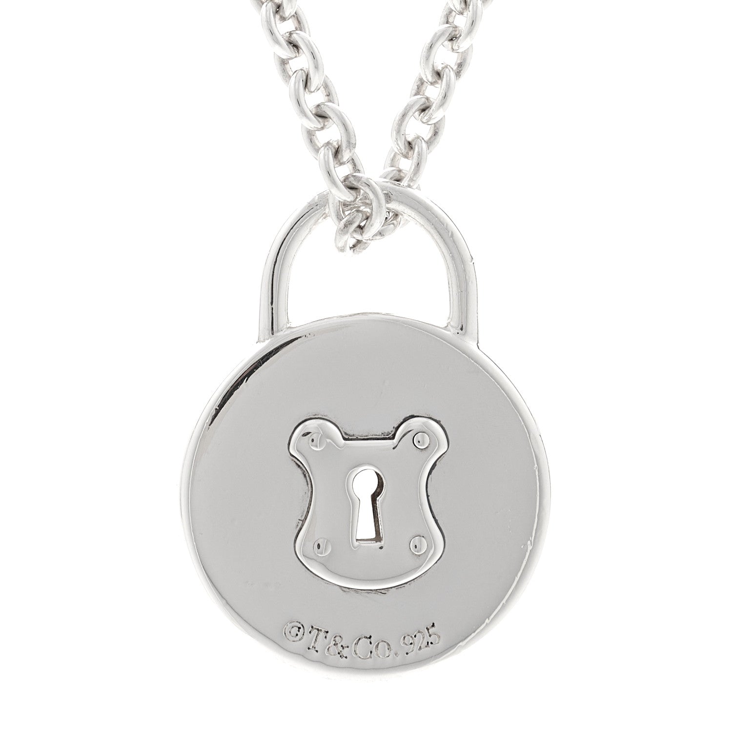 Tiffany Sterling Silver Round Padlock Charm Pendant Necklace 5 of 6