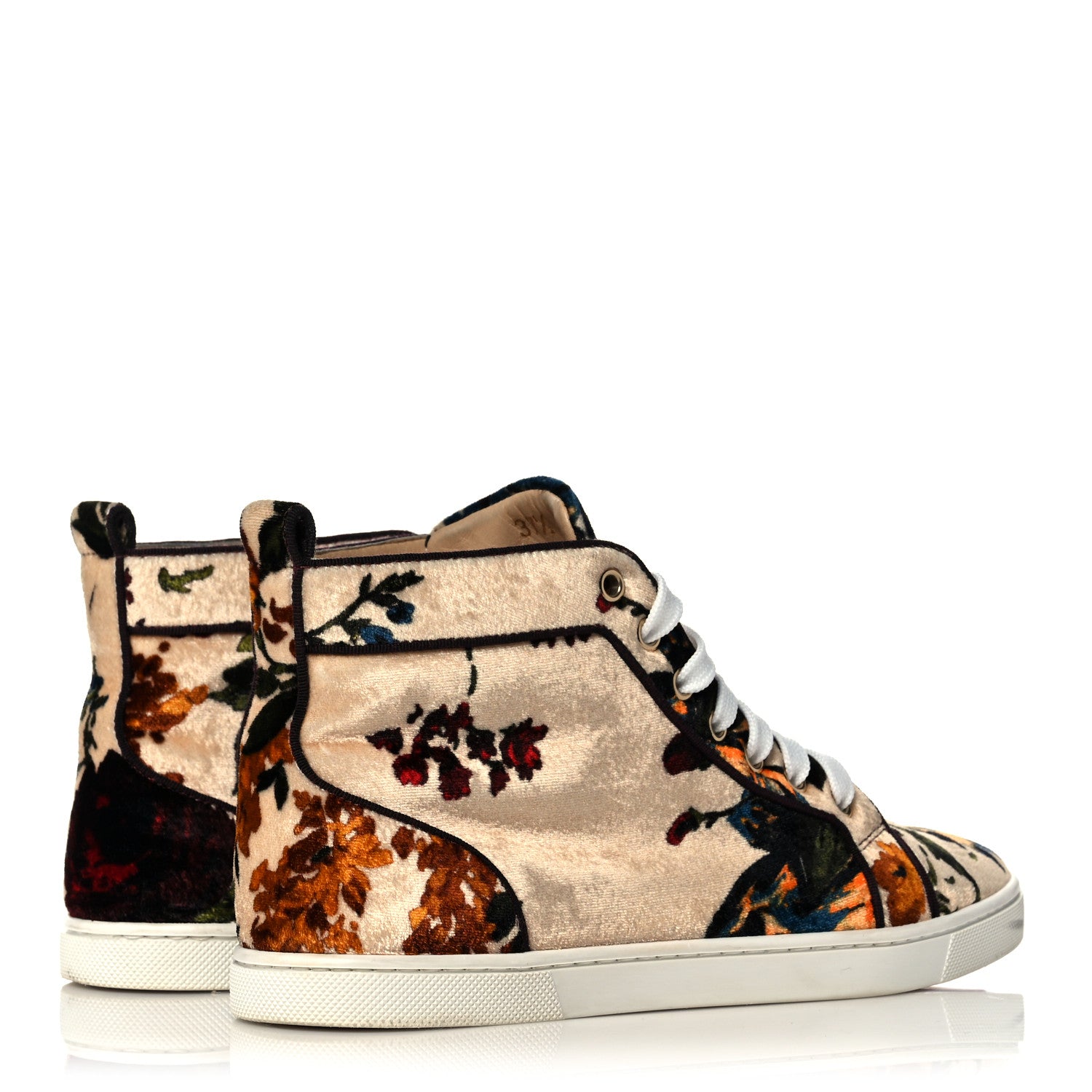 Christian Louboutin Velvet Floral Bip Bip Orlato High Top Flat Sneakers 37.5 Beige 4 of 12