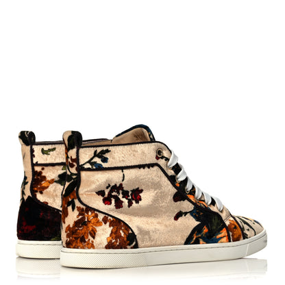 Christian Louboutin Velvet Floral Bip Bip Orlato High Top Flat Sneakers 37.5 Beige 4 of 12