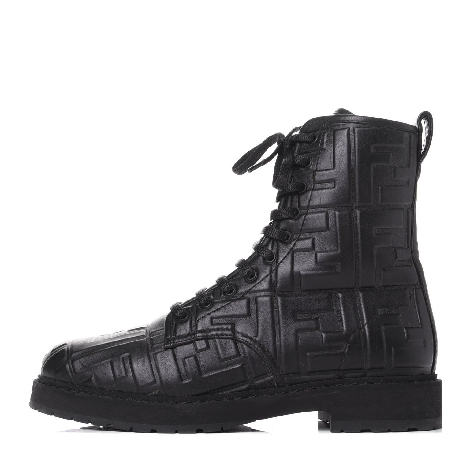 Fendi Nappa FF Embossed Womens Biker Boots 38.5 Black 1 of 10