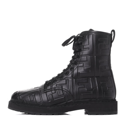 Fendi Nappa FF Embossed Womens Biker Boots 38.5 Black 1 of 10