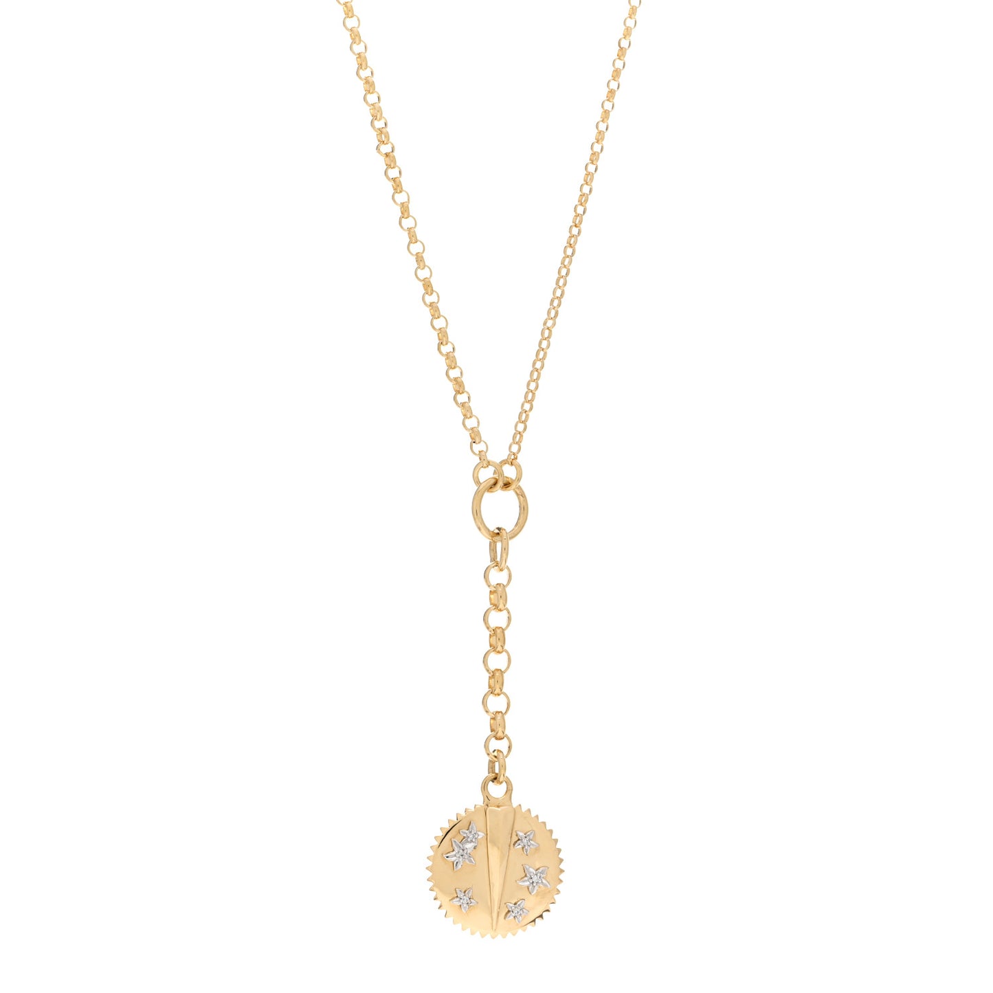 18K Yellow Gold Diamond Small Resilience Medallion Mixed Belcher Extension Chain Necklace