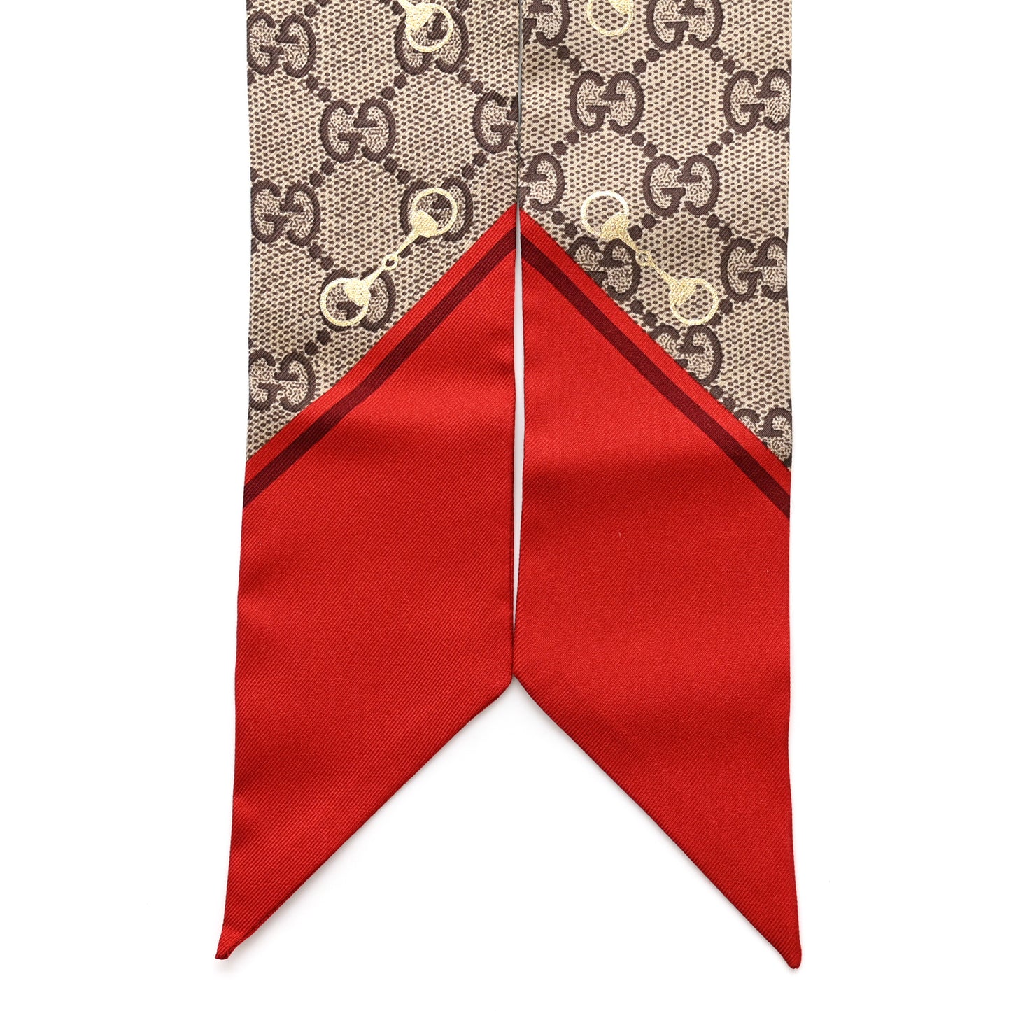 Silk Twill GG Monogram Gold Horsebity Neck Bow Scarf Flame