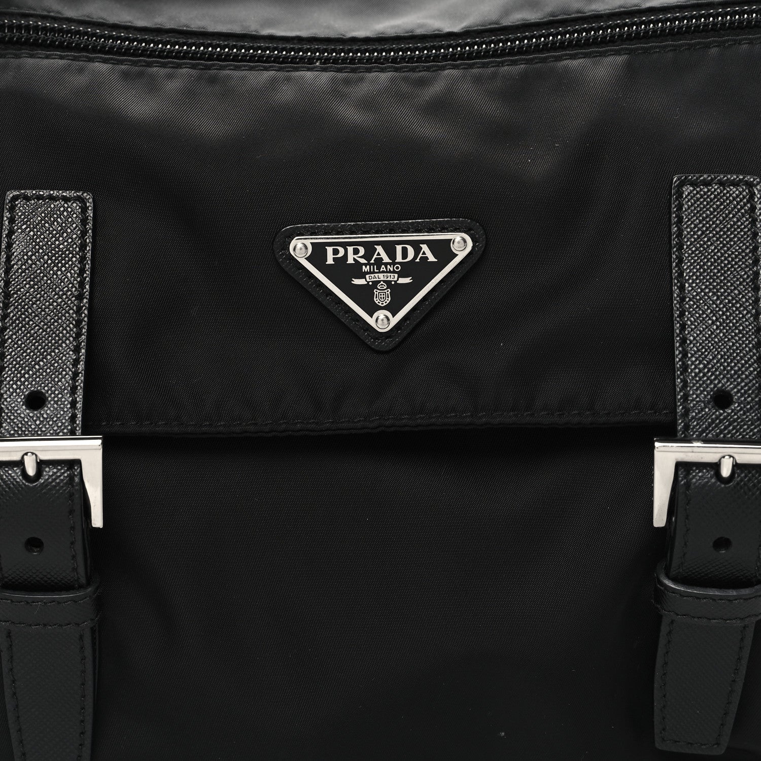 Prada Re-Nylon Vela Saffiano Double Buckle Messenger Shoulder Bag Black 7 of 9